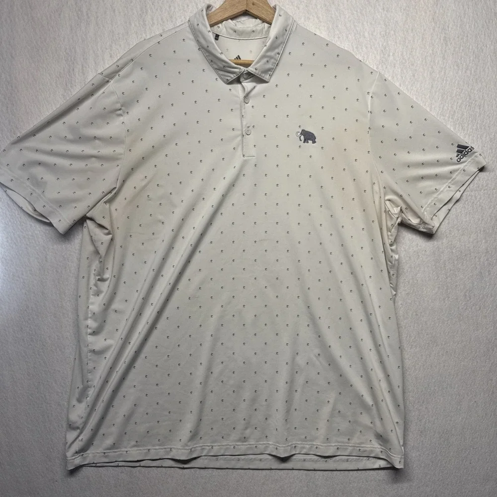 Adidas Shirt Mens 2XL  White Polo Prime Green Aeroready Stretch Golf Mammoth Emb